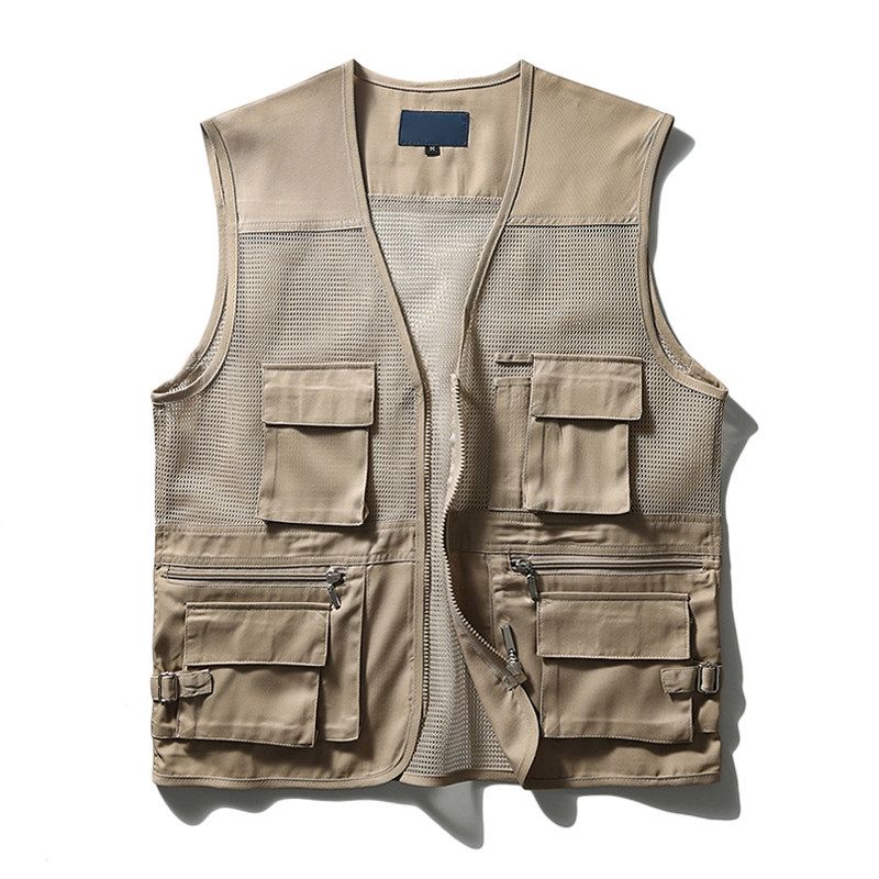 Men s Fishing Vest, Outdoor Mountaineering Functional Multi-Functional Tactical Vest, Thin Workwear Photography Vest Kakh M