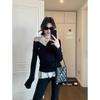 Women's Sweet & Spicy Chic Embroidered Slimming Black Long-Sleeve Sweater for Early Autumn