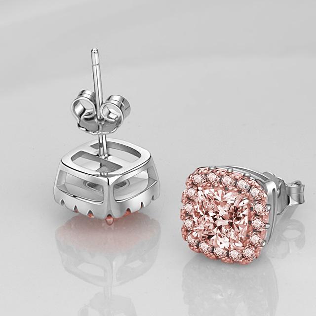 

Real Square Full Diamond Princess Needle Stud Earrings Women 100 %S Sterrling Color Natural White Topaz Color JewelryFashion Stud