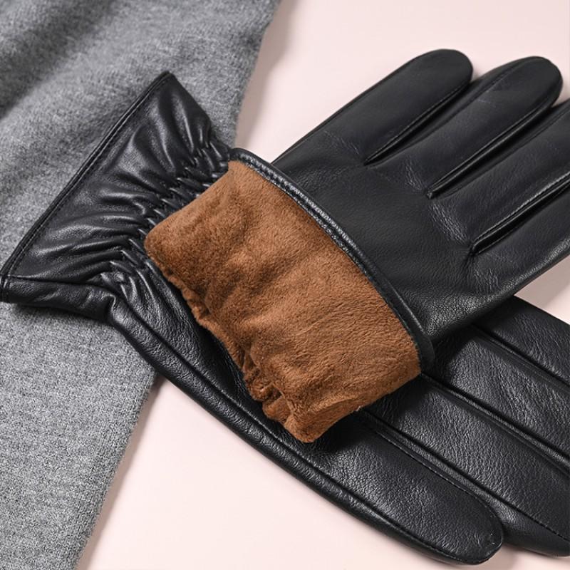 Warm Leather Gloves Men Women Winter Outdoor Riding Driving Touchscreen Compatible Full Finger