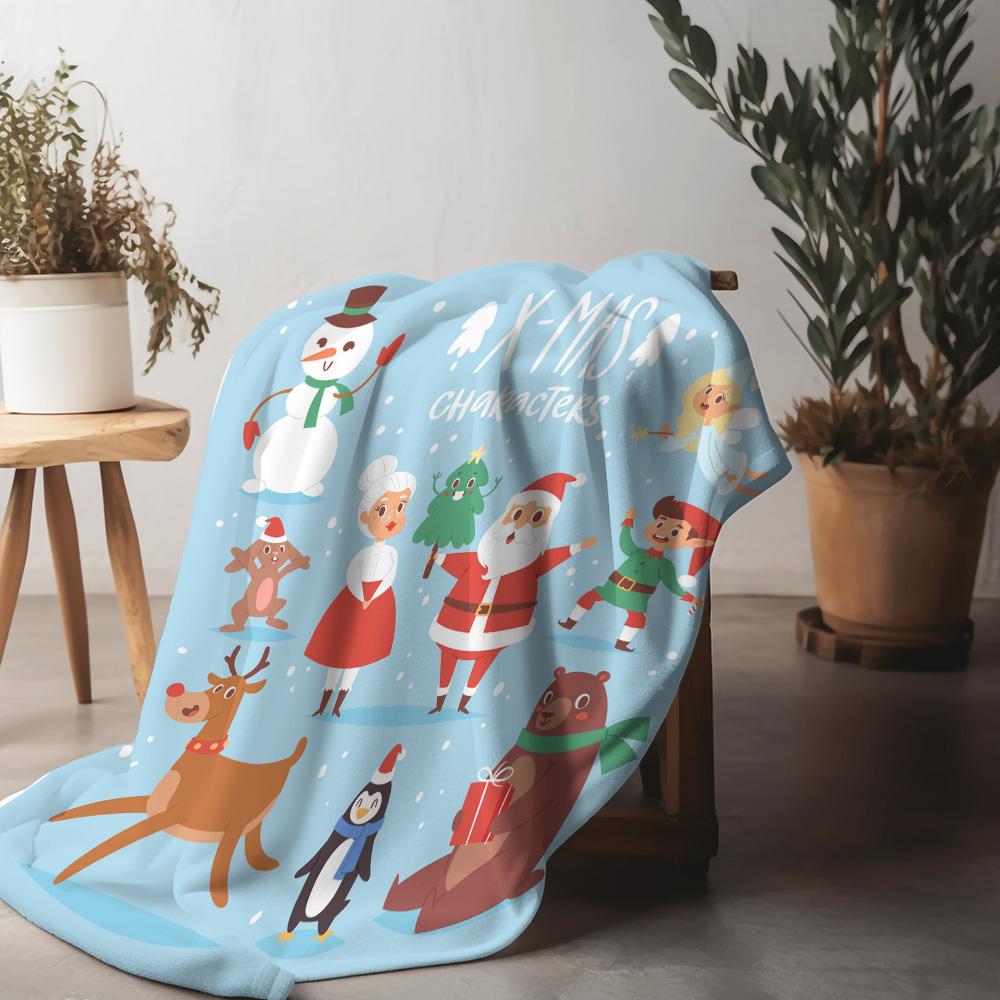 Festive Christmas Throw Blanket Cozy Reversible Holiday Flannel Bedspread Quilt Xmas Decor Gift Reindeer Santa Claus Design 75x90cm