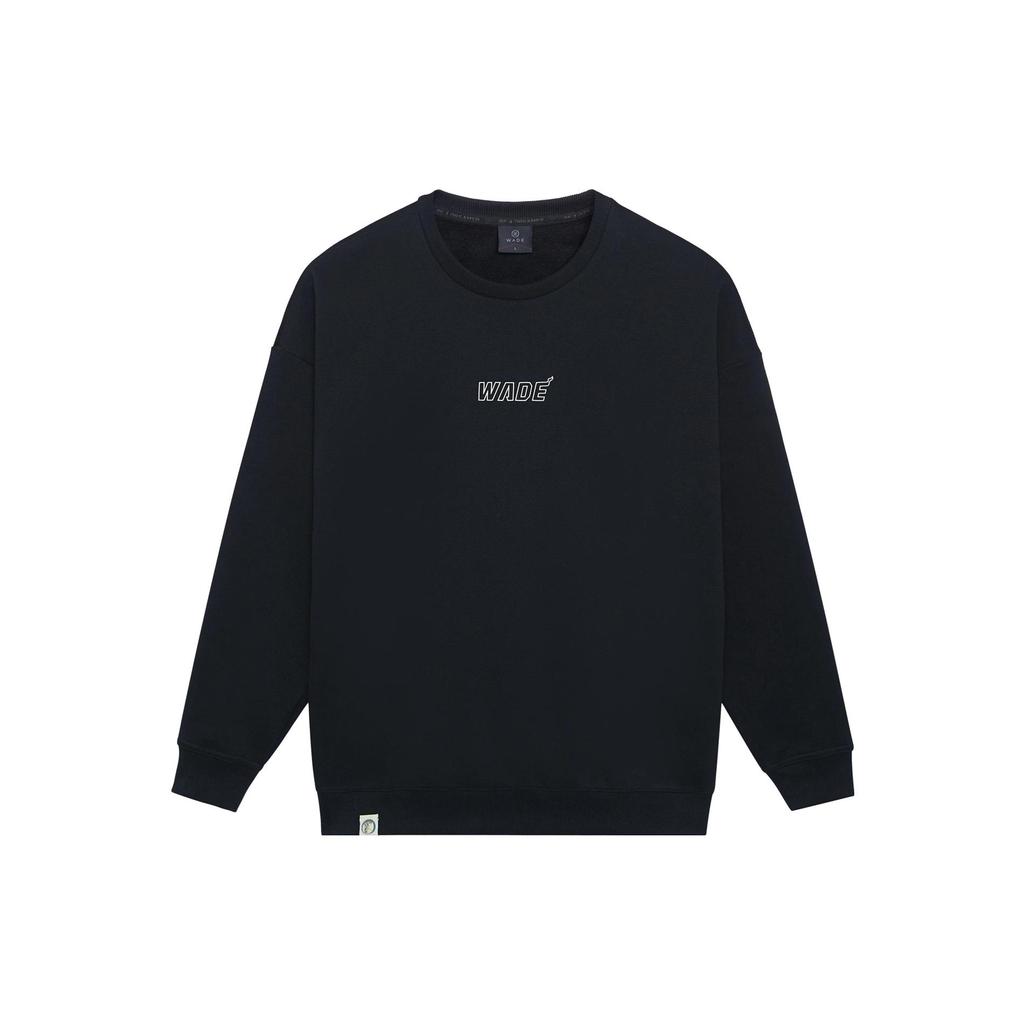 Li Ning Back Patterned Print Pullover Fleece Lined Long Sleeved Sweatshirt Unisex Black AWDSI39-1