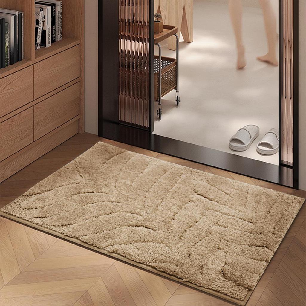 Cross-Border Leaf Flocked Bathroom Mat: High-Low Pile, Absorbent, Non-Slip, Quick-Drying Toilet Entrance Foot Pad.