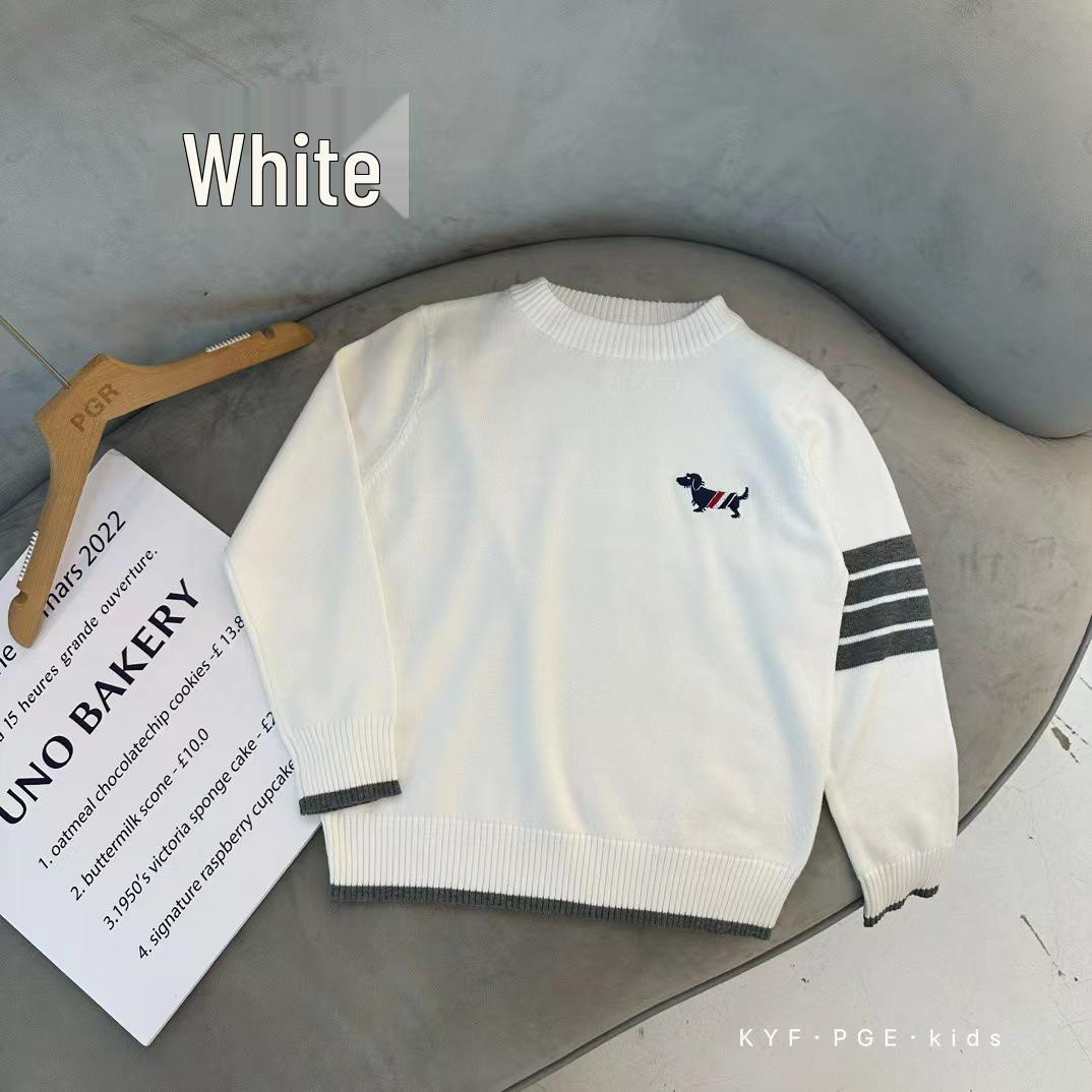 

Kids Puppy Crew Neck Pullover: 2023 Spring/Autumn Trend, Four Stripes, TB Academy Style, Small/Medium Children. 110 cm білий