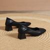 Leather Pumps Women's 2025 New Spring Professional Commuting Thick Heel Medium Heel Square Head Shallow Mouth Work Women's Shoes