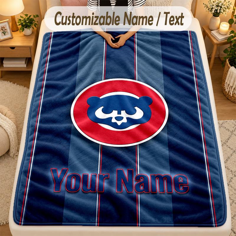 Koc FlanelowyChicago Cubs Personalizowany Tekst z Imieniem Miękki Ciepły Koc Rzutowy Wystrój Domu Prezent