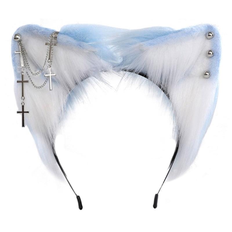 

Повязки на голову в виде кошачьих ушек ручной работы с металлическими серьгами. Повязки на голову в виде плюшевых кошек для встреч в стиле аниме. Рождественский подарок для девочки. синий