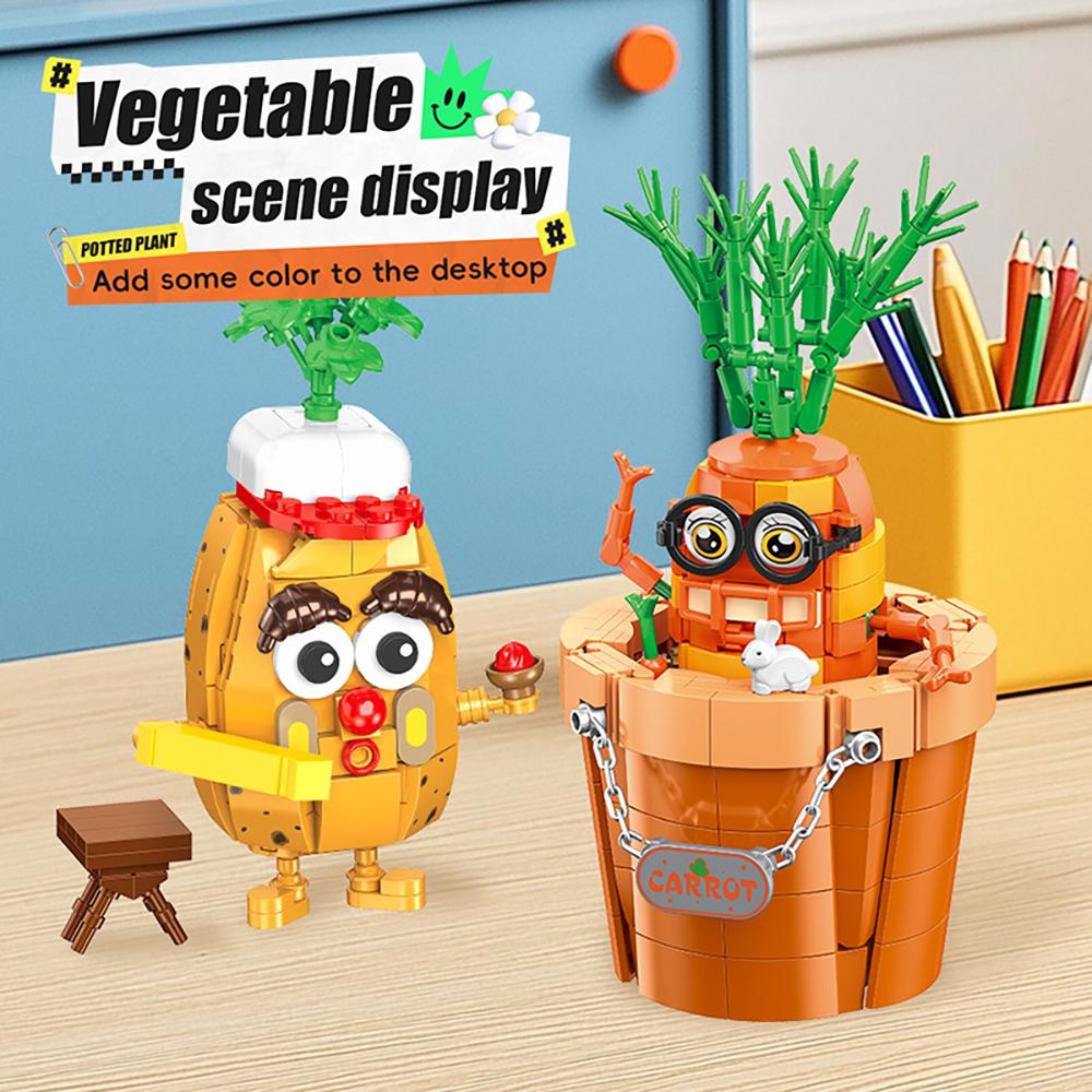 KNEW BUILT Carrot Potato DIY Potted Plant Model Building Block Toys-Great for Early LearningDesk & Home DecorFestival Present