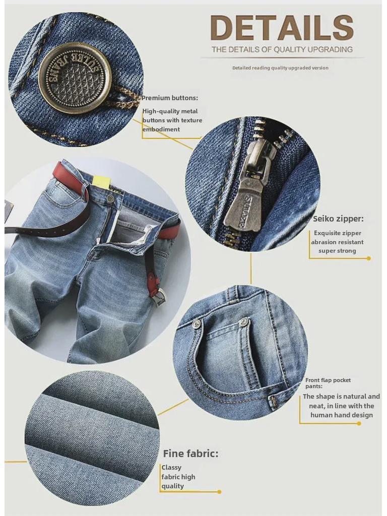 Su Lee Men's Loose Straight Jeans: Elastic, Nostalgic, Casual Pants for Young and Middle-aged