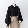 Korean Style Shirts Women Lantern Sleeve Loose Turn-down Collar Simple Solid Feminino Blouses Autumn All-match Fashion Plus Size