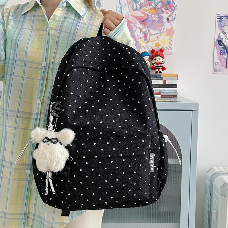 New Japanese Simple Polka Dot Ins Schoolbag Women's Simple Large-capacity Backpack Female Primary and Secondary School Students School Bag