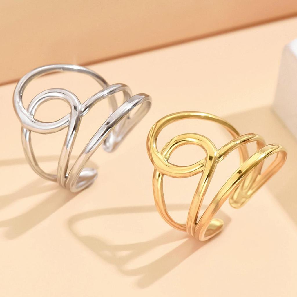 Minimalist Adjustable Geometric Gold-Plated Stainless Steel Ring for Women