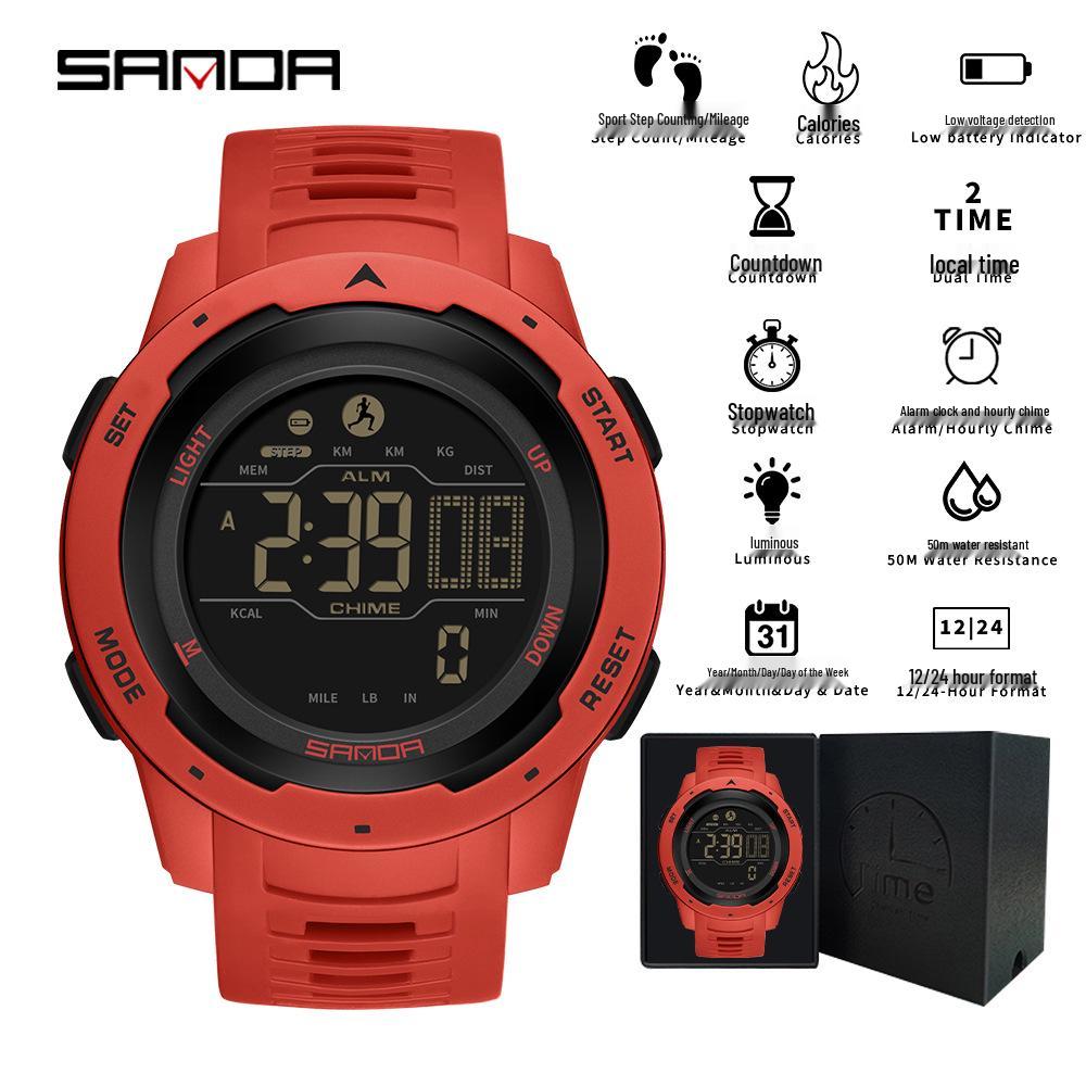 Sanda Multifunction Teen Sports Watch: Calorie Counter, Single Display, Pedometer, Waterproof.
