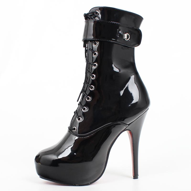 Sexy Single Boots Lace Up 15cm High Top Thin Heel 4CM Platform Ankle Short Unisex Plus Size Padlocks
