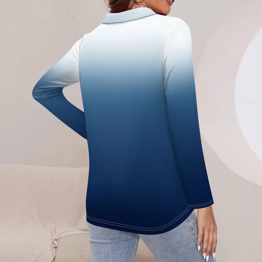 Women's Spring And  Fashion Casual  Printed Zipper V-Neck Long Sleeve Shirt Tops