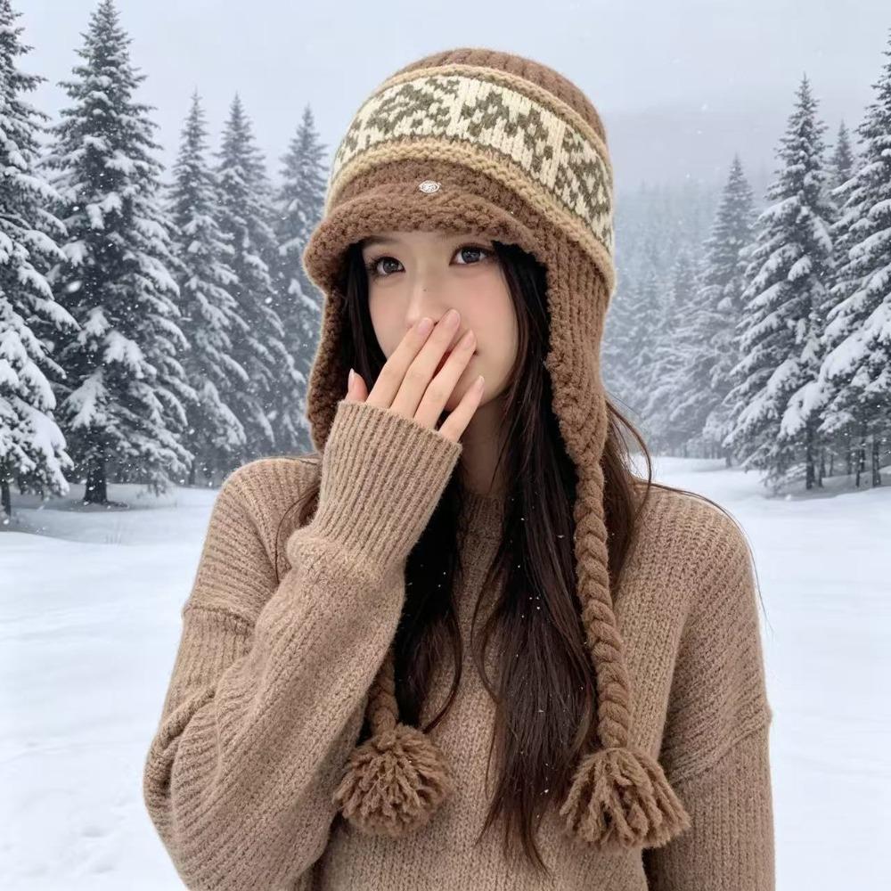 Korean Style Fair Isle Earflap Hat Woolen Ear Cap Cute Jacquard Knitted Hat Girls