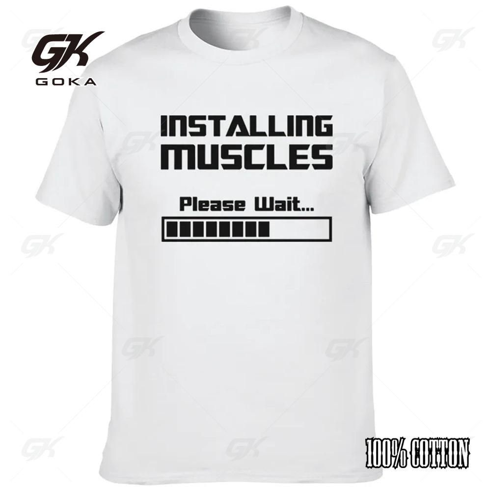 Summer New Tshirts Installing Muscles Please Wait Loading Bar Funny Print T Shirt Men Women Cotton Short Sleeve Cool Unisex Tees