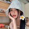 New Summer Women'S Striped Bucket Hat Japanese Style Wide Brim Sun Protection Hat Versatile Sun Hat