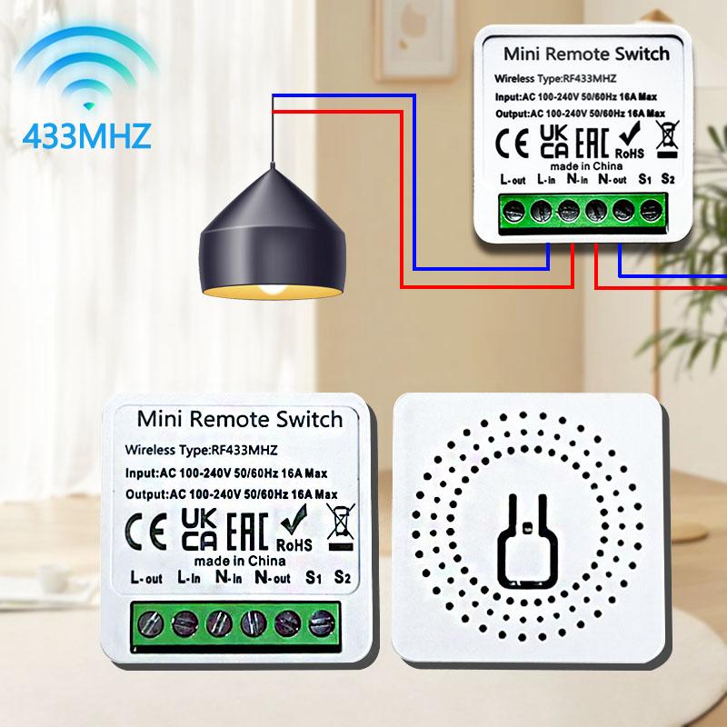 16A RF 433 MHz Smart Switch Mini Round Panel Wireless Remote Control Switches Relay Receiver Automation Module for Home Led Lamp