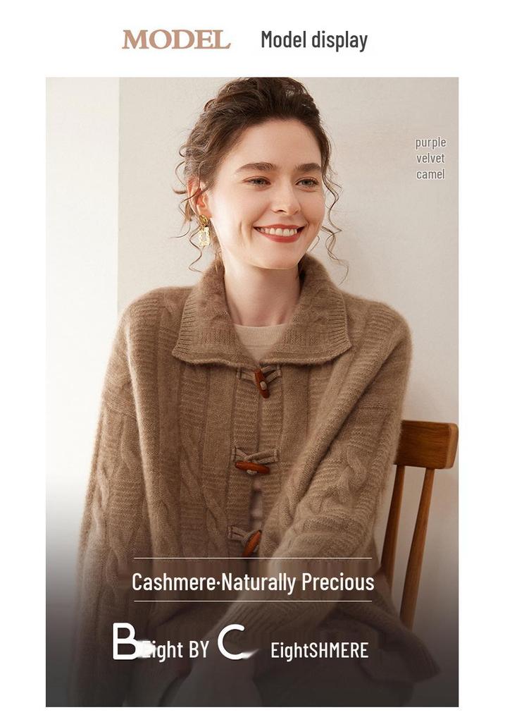 Women's Cashmere Knit Cardigan: Long Sleeve, Loose Fit, Thick, Stylish, Versatile, Soft, Skin-Friendly for Autumn and Winter