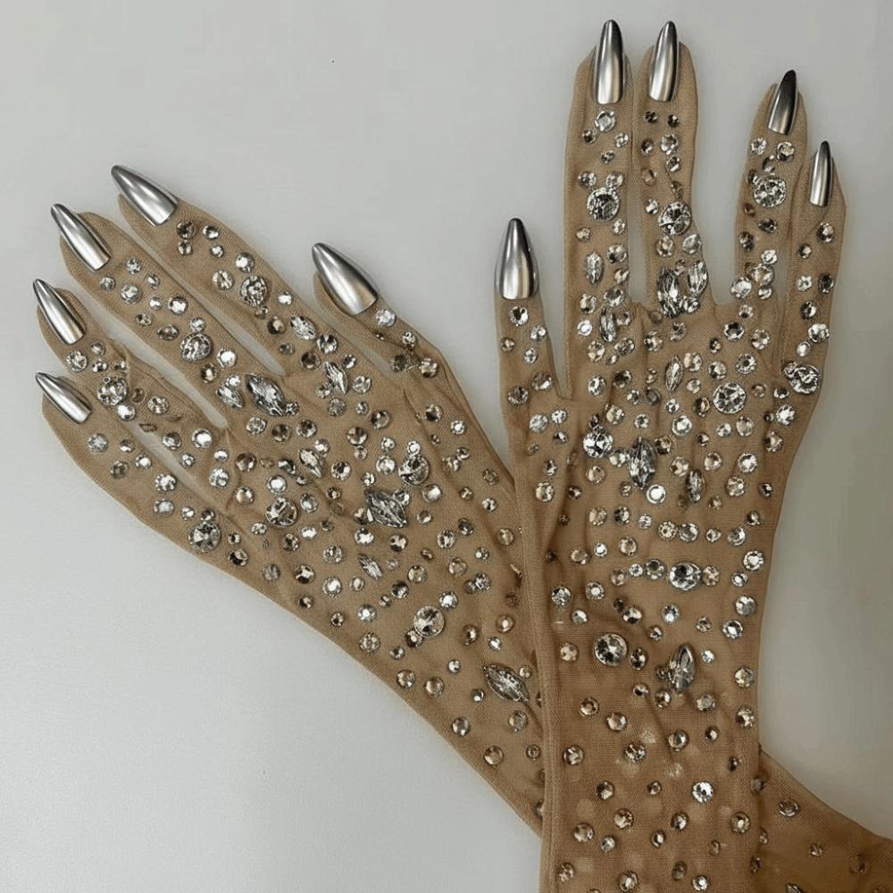 Lyxiga Kristallnätshandskar Långa Genomskinliga Handskar Dansare Sångare Scenkläder Accessoarer