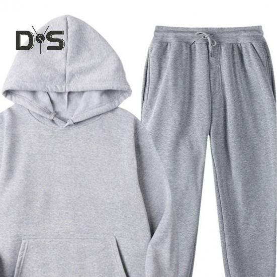 2 Buc/Set Costum Sport Unisex cu Glugă Mânecă Lungă Top Larg cu Buzunar Trening de Primăvară Toamnă Șnur Talie Elastică Pantaloni cu Manșete la Glezne Casual