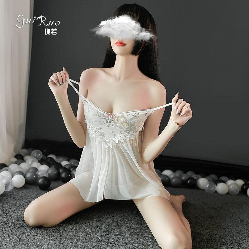 Women's Sheer Mesh Deep V Low Cut Cami Dress Costume Set
