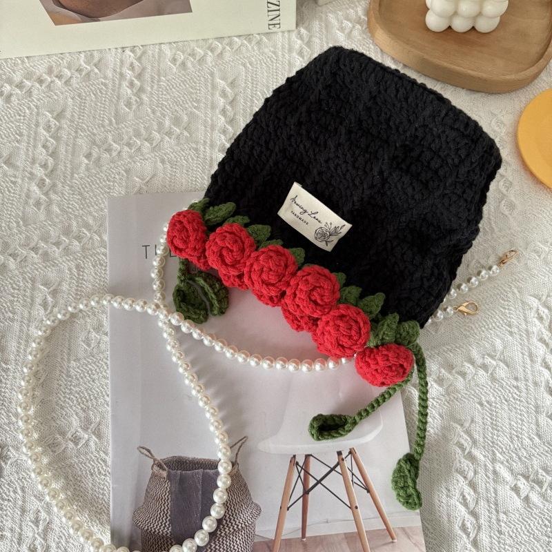 Rose bag, handmade DIY woven wool, rose bouquet, mouth bag, material bag, bucket bag, gift for girlfriend