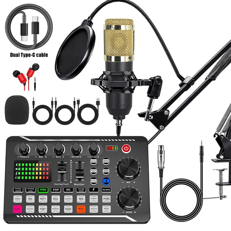 Mobile Phone Sound Card Type-C Converter & Microphone Set for English Podcasting & Live Broadcasts - F998