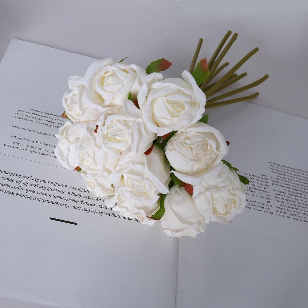 

Handmade Simulated Rose Bouquet Silk Fake Flowers Artificial Flower Bouquet Wedding Decoration белый