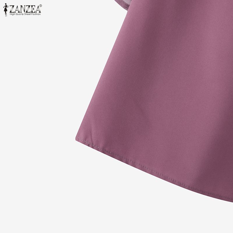 ZANZEA Women Casual Turn Down Collar Splice 3/4 Sleeve Blouse