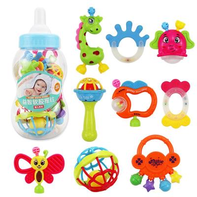 9pcs Baby Rattles Set Bottle Storage Grab Shaker Newborn Teething Toys Early Educational Toy