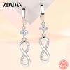 ZDADAN 925 Sterling Silver Curve Eight Long Dangle Earrings for Women Fashion Party Jewelry Gift