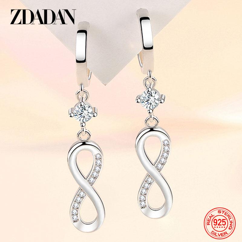 ZDADAN 925 Sterling Silver Curve Eight Long Dangle Earrings for Women Fashion Party Jewelry Gift