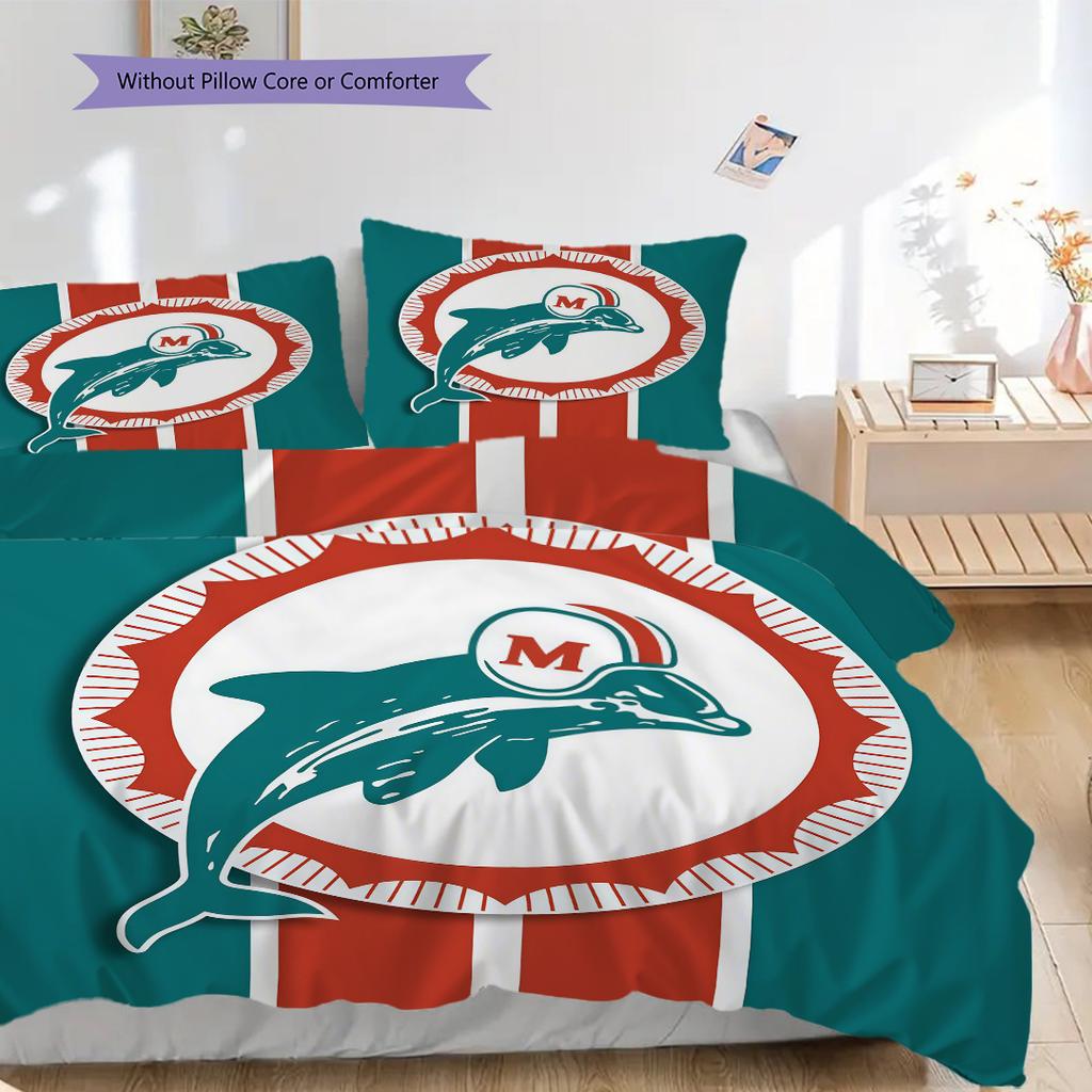 Miami Dolphins Spirit Three-piece set(1 * duvet cover + 2 * pillowcase, without core)Duvet cover and pillowcase Soft and comfortable