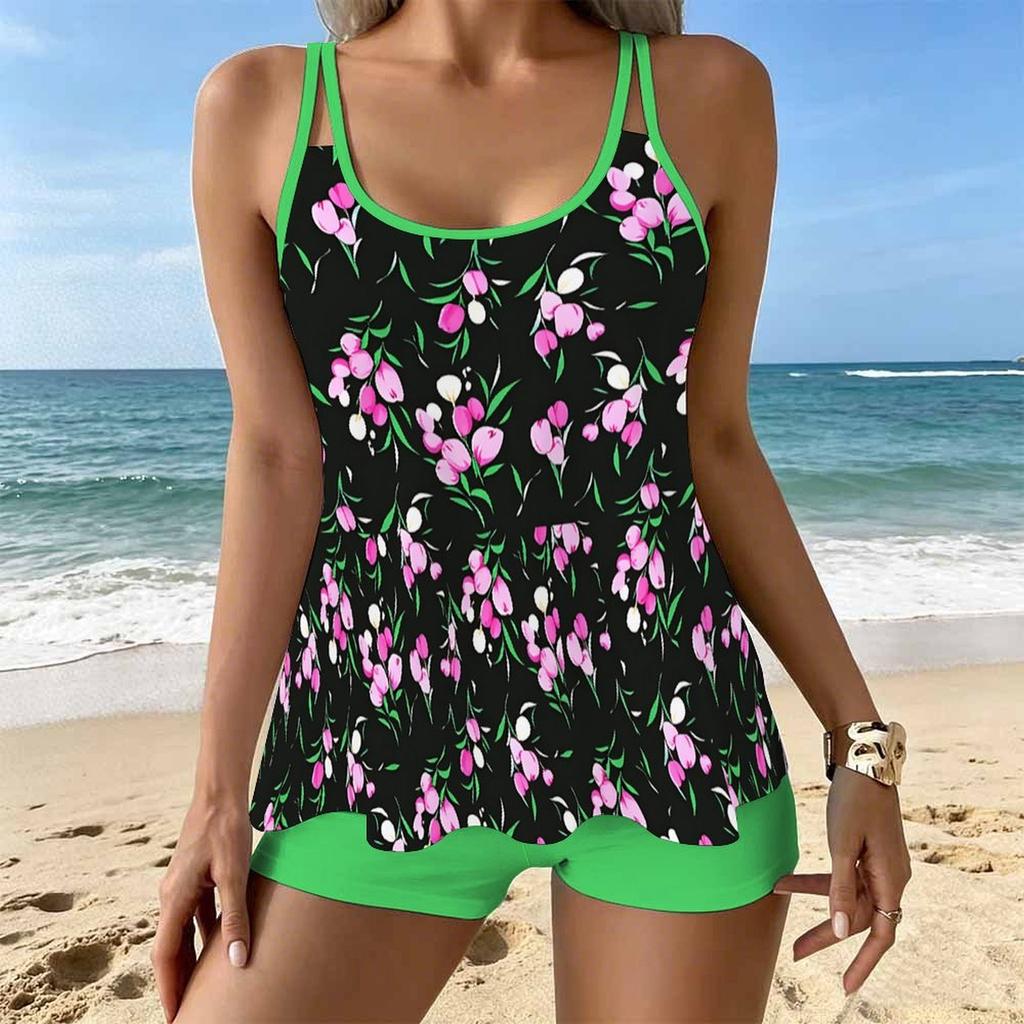 Women's Swimwear Tankini 2 Piece Swimsuit  Blossom Printing  Plant Print Vacation Bathing Suits