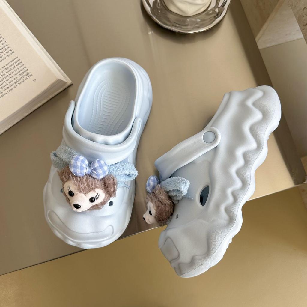 Thick-soled heightening cool slippers, non-slip bag head slippers, sweet and cute cartoon hole shoes for women's outer wear 2025 summer new models