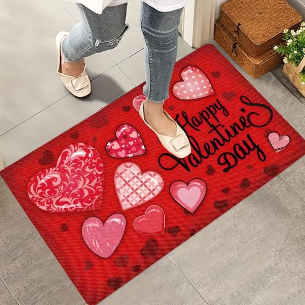 Soft Valentine Day Floor Mat Weaving Texture Rose Door Mat Romantic Heart Anti Slip Mat  Entryway