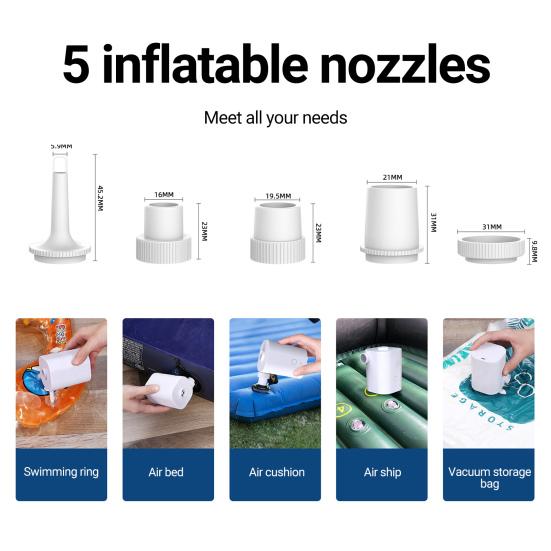 2500mAh Užitečná nafukovací pumpa s 5 tryskami Přenosné všestranné použití