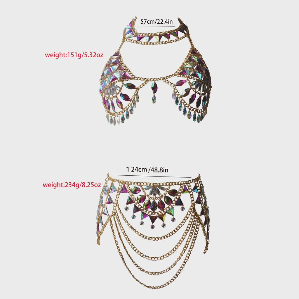 Colgante de Cristal Colorido Acrílico Sujetador y Cadena Corporal de Cintura para Ropa de Playa