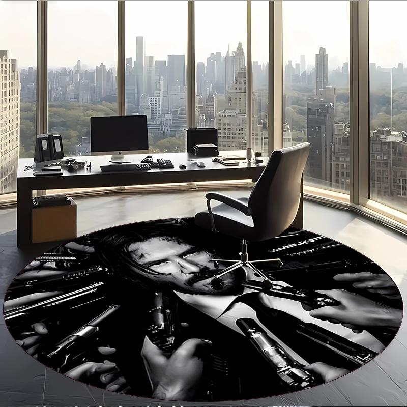 Baba Yaga John Wick (1) Round Office Rug Decorative Floor Rug for Office Bedroom Living Room and Home Space