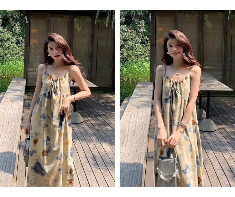 New Chinese Suspender Dress, Ink Painting, Tie-dye, Niche Design, Literary and Artistic National Style Long Skirt, Holiday Style Photo Skirt