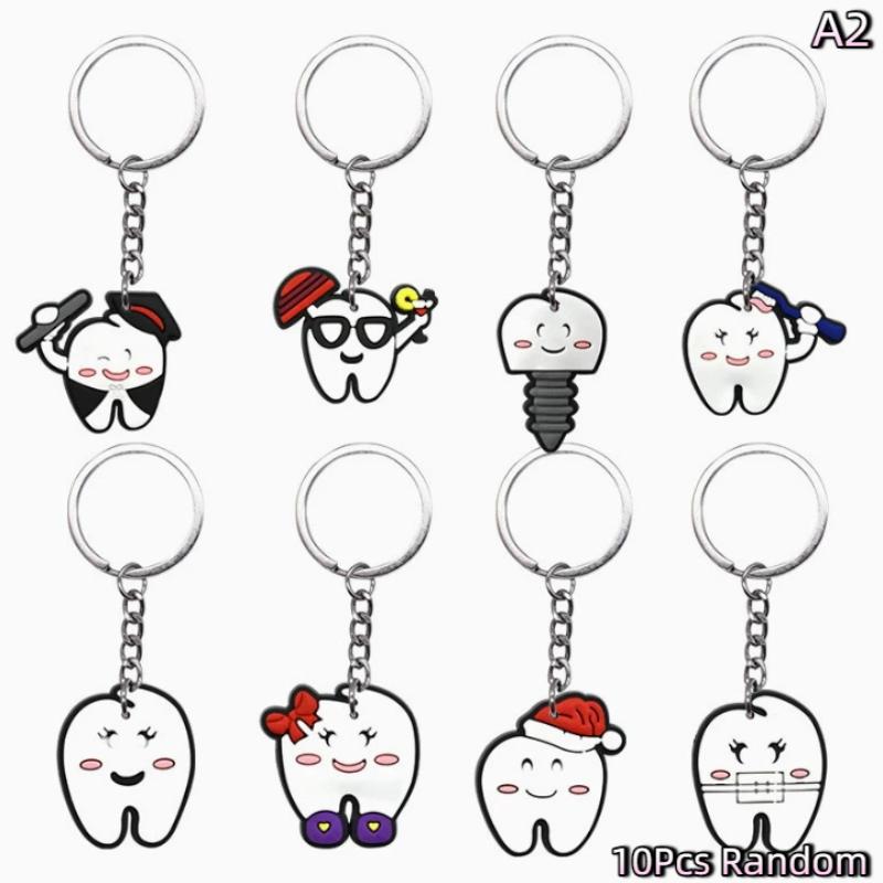 10Pcs Cartoon Dental Tooth Shape Model Simulation Keychain Keyring Dental Clinic Gift Kids Pendant