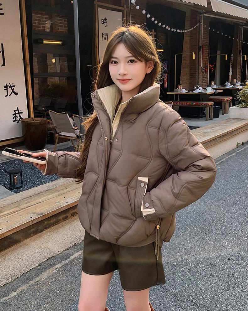 Women’s Short Stand Collar Windproof Thin Slim Winter Jacket