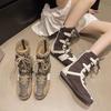 Thick-soled Contrasting Boxing Boots Women's 2025 Autumn and Winter New Retro Lace-up Short Boots Belt Buckle High-top Casual Martin Boots