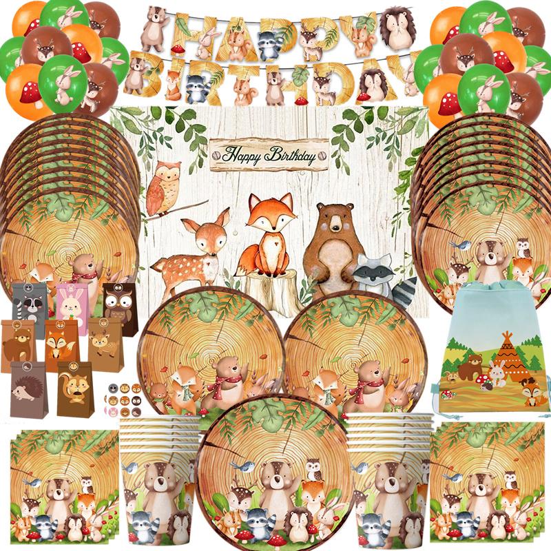 Woodland Animal Jungle Forest DIY Party Decoration Plate Cup Tablecloth Birthday Party Baby Shower Kids Birthday Party Supplies 5