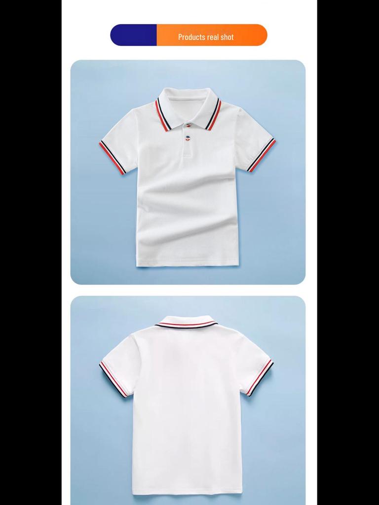 Children's Polo Shirt: Short-Sleeved Cotton Uniform for Elementary and Middle School - White or Blue