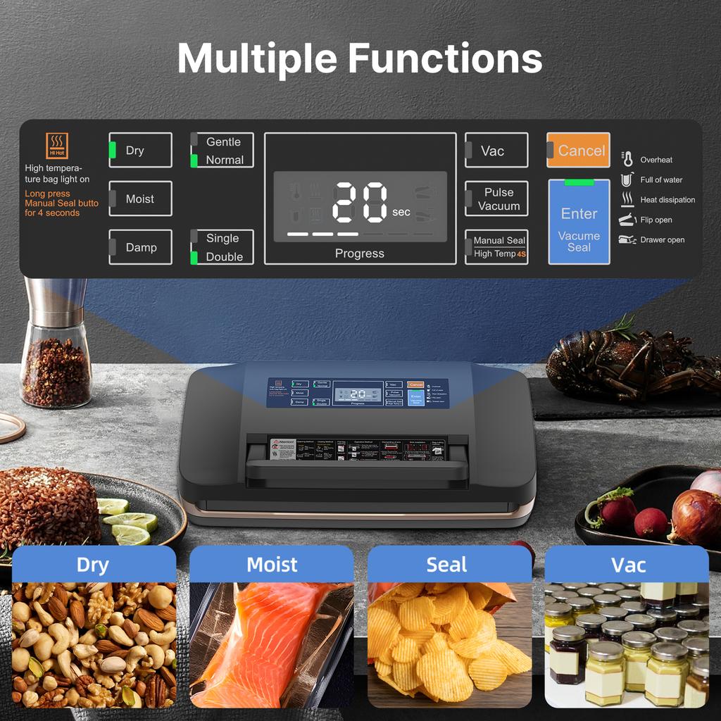 Food Vacuum Sealer Machine with Dry/Wet Pumping/Sealing for All Food Storage 85kPa Suction Power