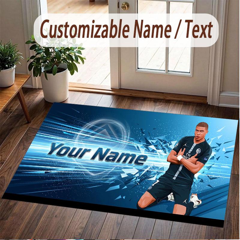Custom Rug Kylian Mbappe Pattern Print Name Text Soft Non‑Slip Floor Carpet for Home Indoor Decoration