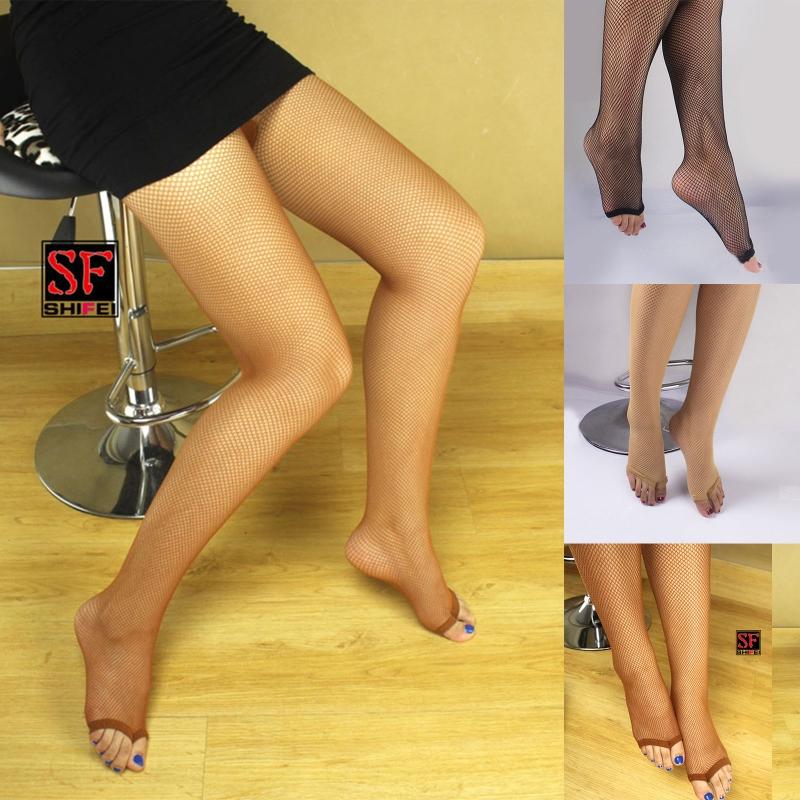 Womens Without Toes Sheer Fishnet Pantyhose Toeless See Through Small Mesh Net Latin Dance Tights Stockings Hosiery